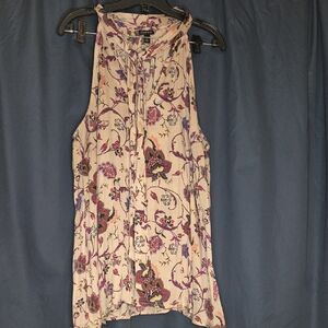 Floral Sleeveless Top - Cream and Purple